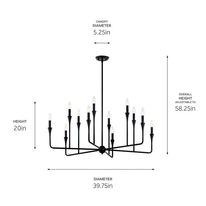 Kichler 52692BK 12 Light Chandelier, Black