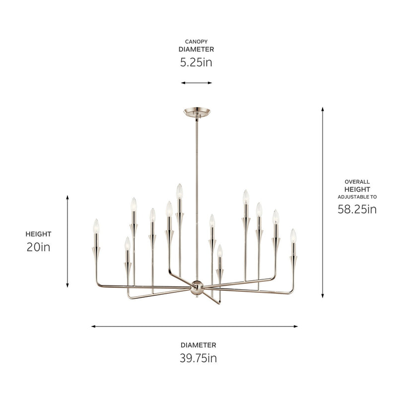 Kichler 52692PN 12 Light Chandelier, Polished Nickel