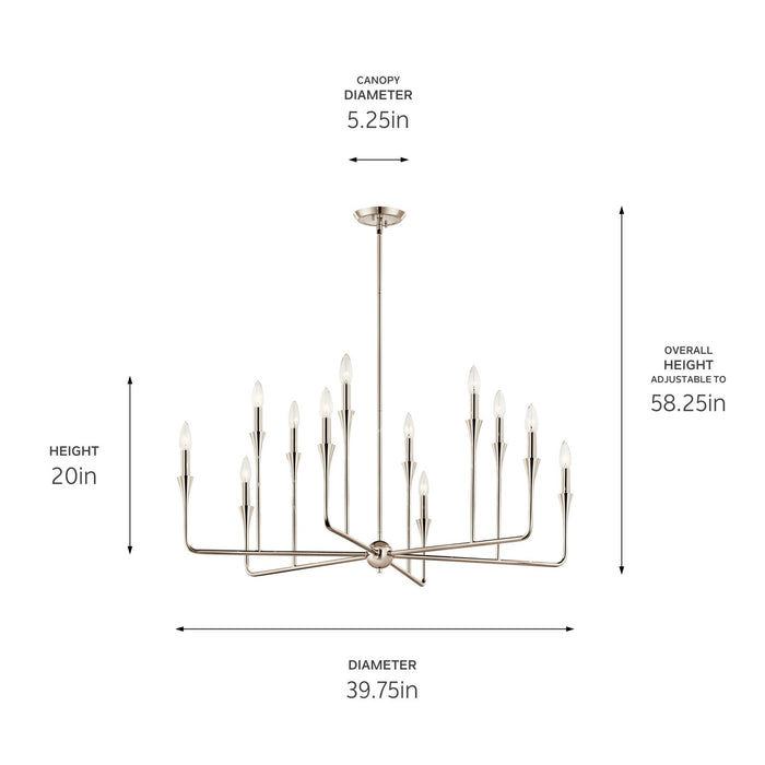 Kichler 52692PN 12 Light Chandelier, Polished Nickel