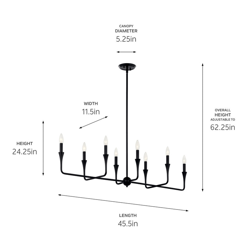 Kichler 52693BK Eight Light Linear Chandelier, Black