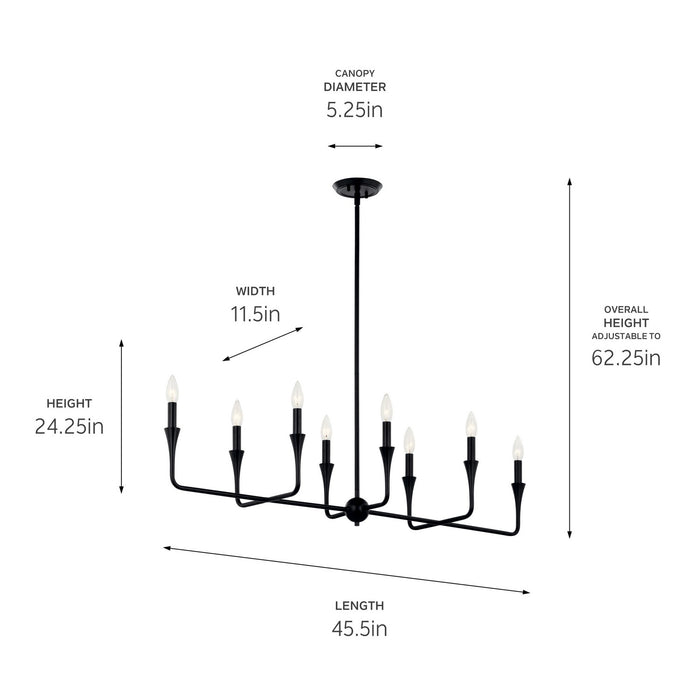Kichler 52693BK Eight Light Linear Chandelier, Black