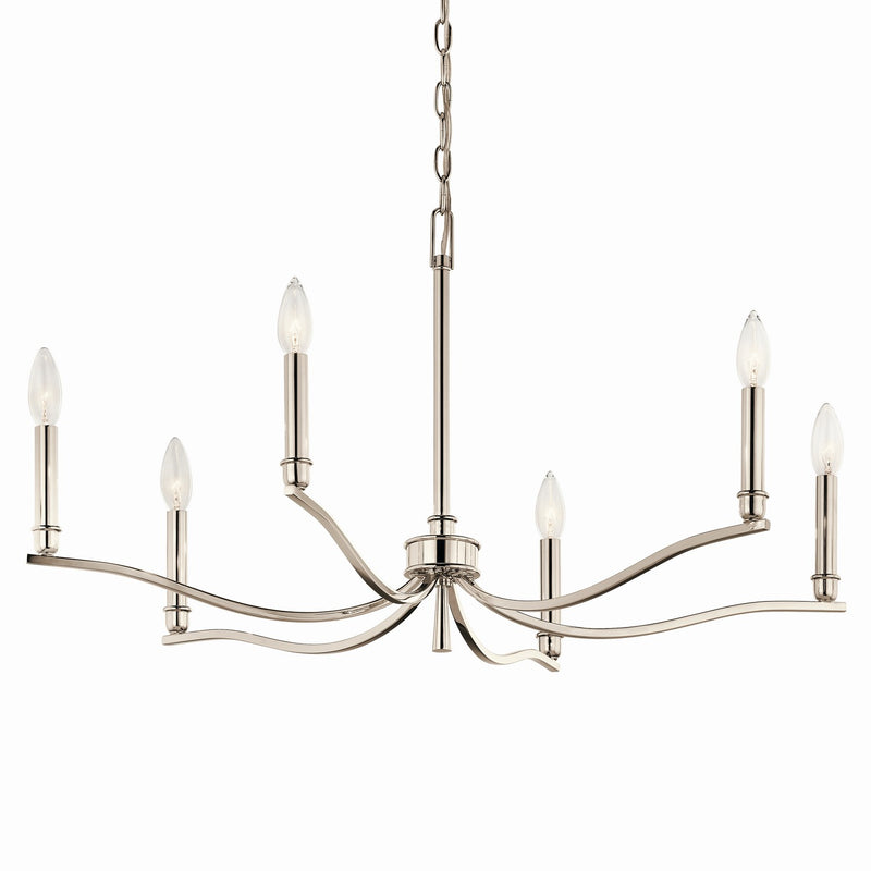 Kichler 52695PN Six Light Chandelier, Polished Nickel