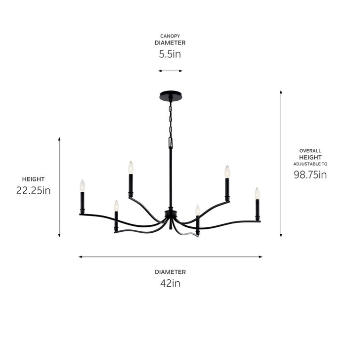 Kichler 52696BK Six Light Chandelier, Black