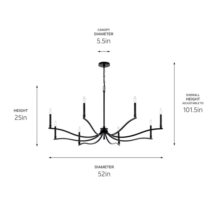 Kichler 52697BK Eight Light Chandelier, Black