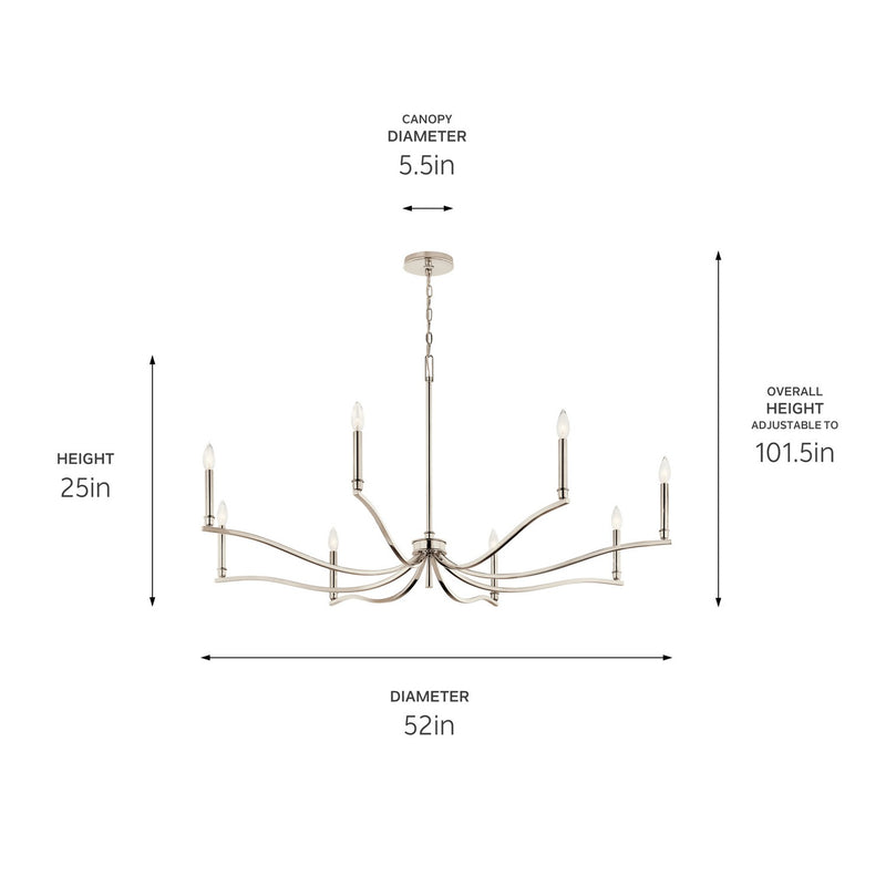 Kichler 52697PN Eight Light Chandelier, Polished Nickel