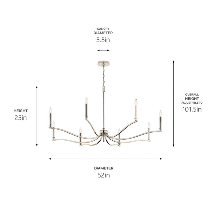 Kichler 52697PN Eight Light Chandelier, Polished Nickel