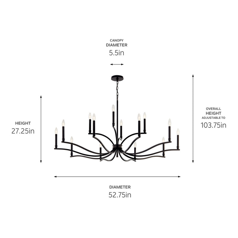 Kichler 52698BK 14 Light Chandelier, Black