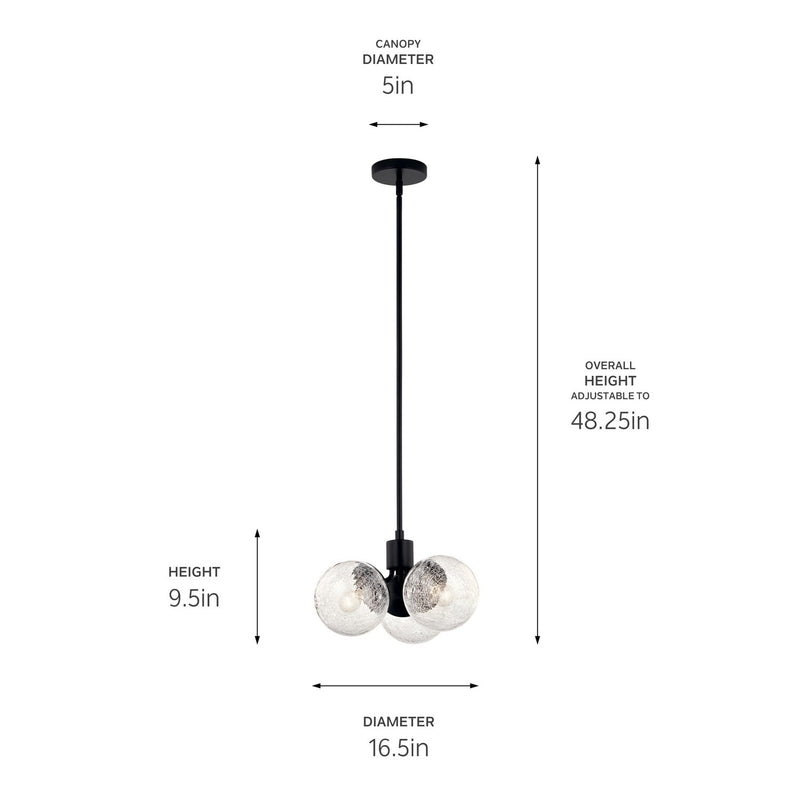 Kichler 52700BK Three Light Chandelier/Semi Flush, Black