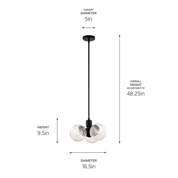 Kichler 52700BK Three Light Chandelier/Semi Flush, Black