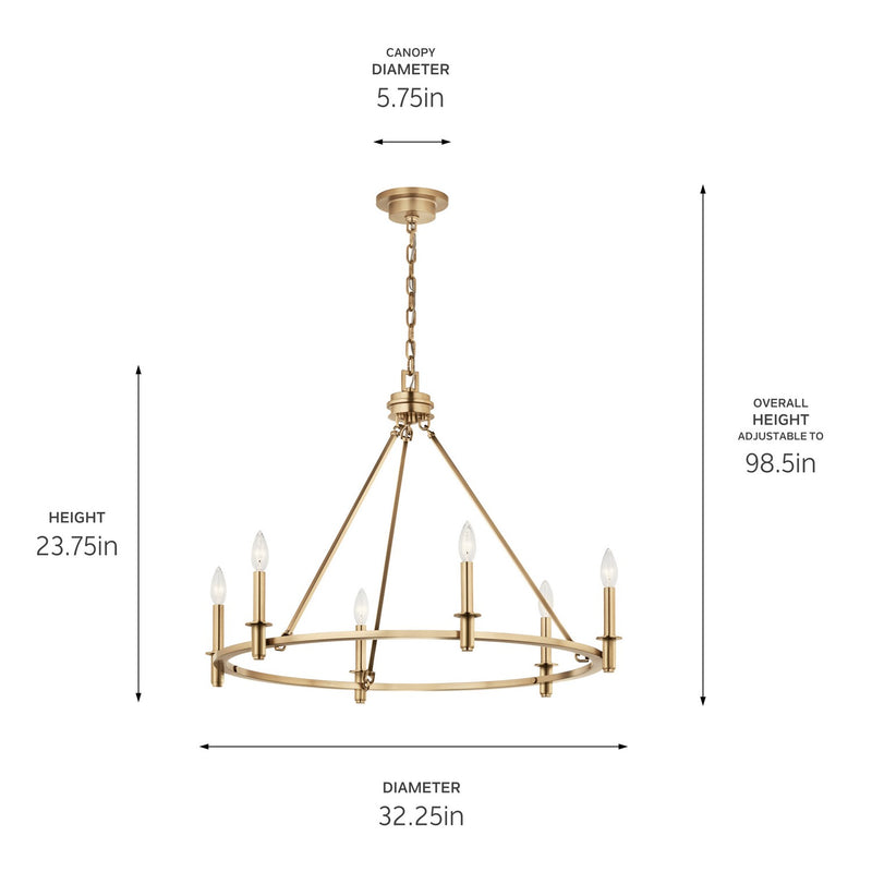 Kichler 52705CPZ Six Light Chandelier, Champagne Bronze