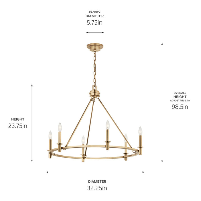 Kichler 52705CPZ Six Light Chandelier, Champagne Bronze