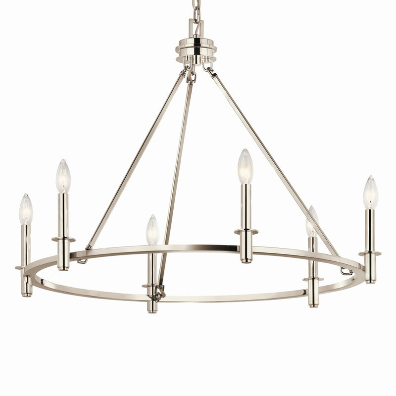 Kichler 52705PN Six Light Chandelier, Polished Nickel