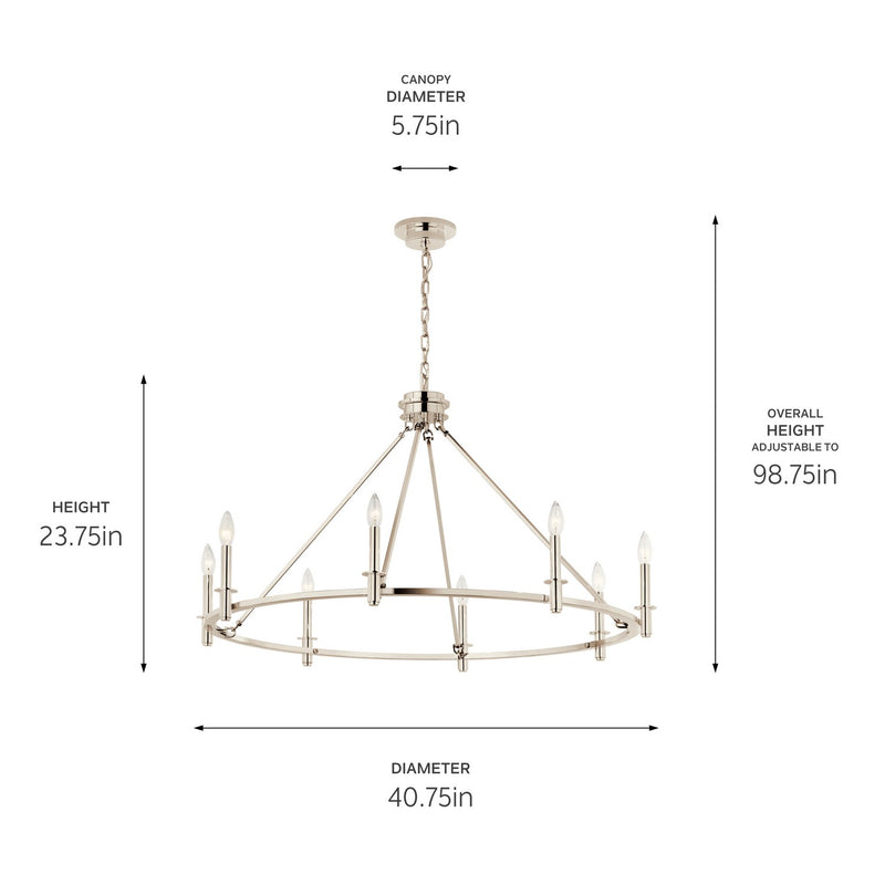 Kichler 52706PN Eight Light Chandelier, Polished Nickel