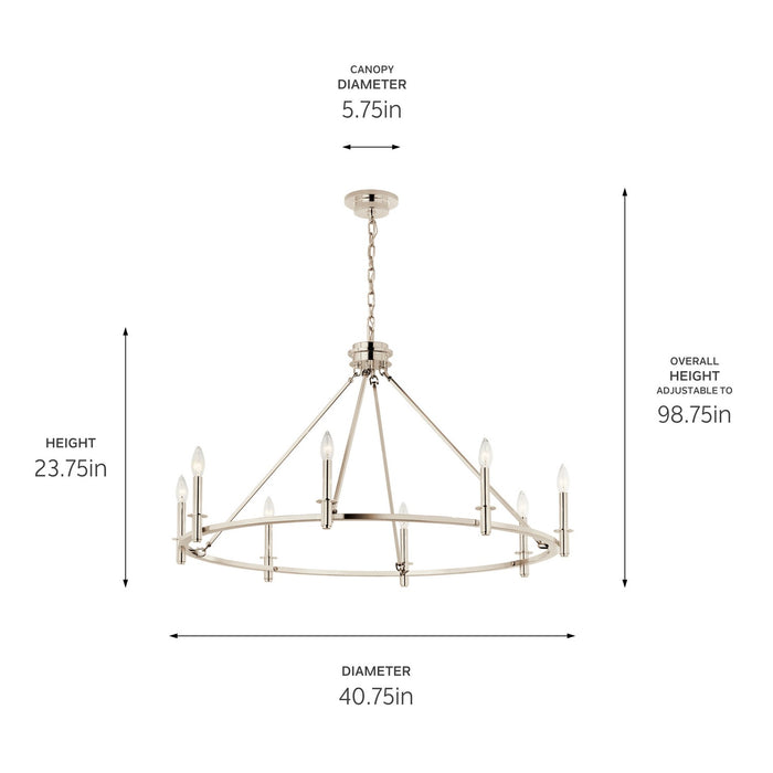 Kichler 52706PN Eight Light Chandelier, Polished Nickel