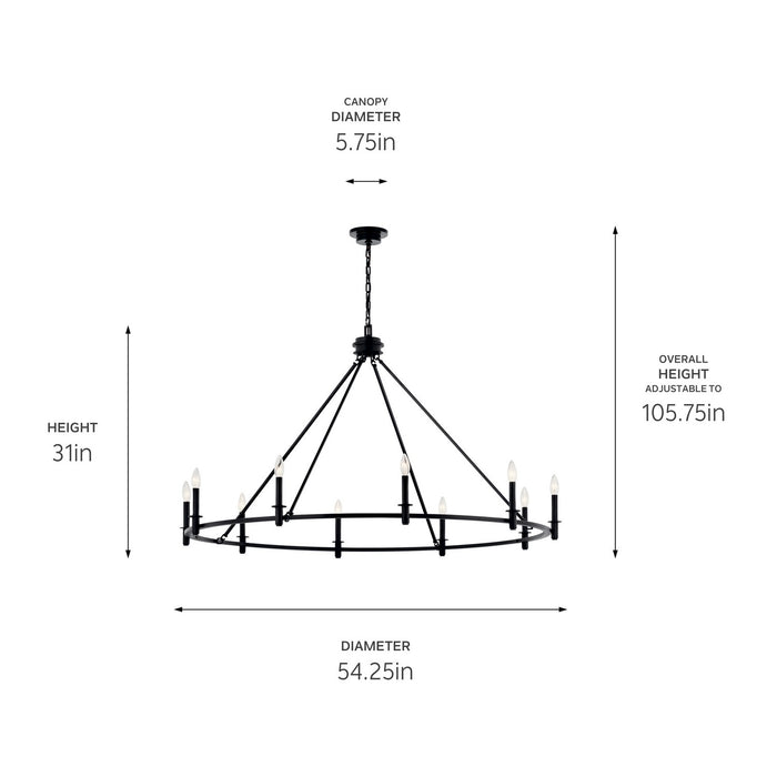 Kichler 52707BK Ten Light Chandelier, Black