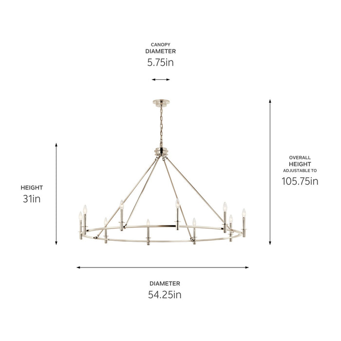 Kichler 52707PN Ten Light Chandelier, Polished Nickel