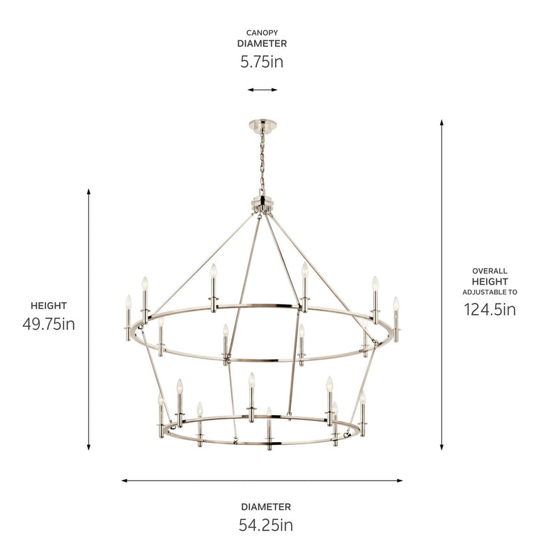 Kichler 52708PN 18 Light Chandelier, Polished Nickel