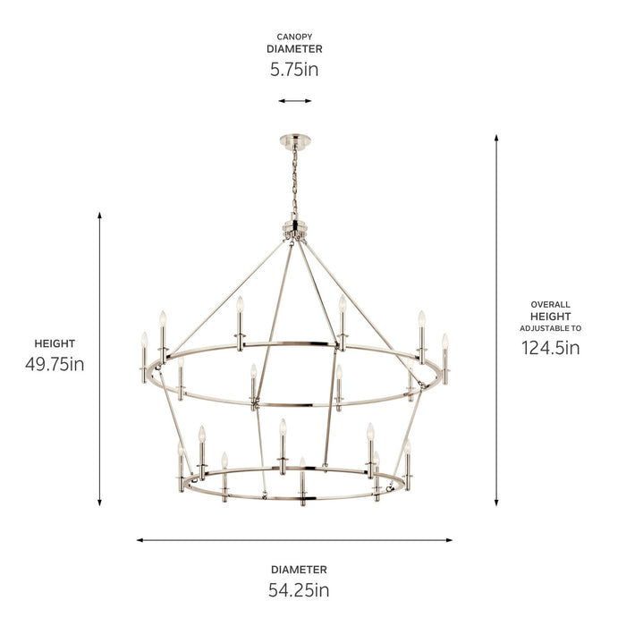 Kichler 52708PN 18 Light Chandelier, Polished Nickel