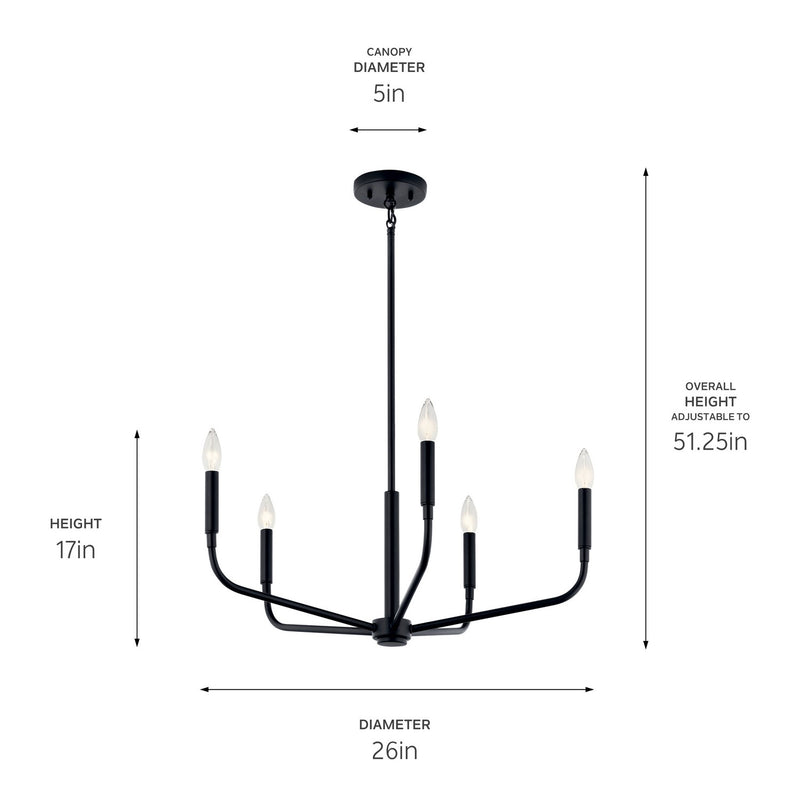 Kichler 52717BK Five Light Chandelier, Black