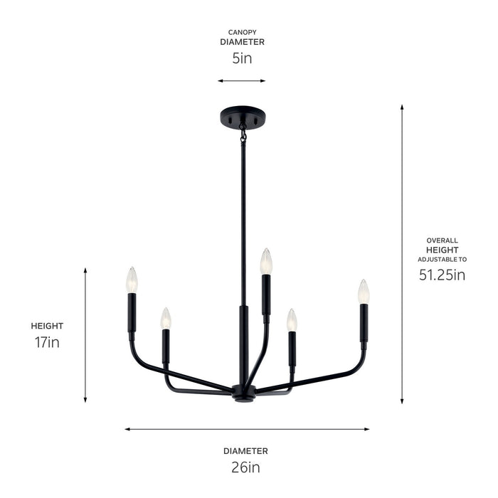 Kichler 52717BK Five Light Chandelier, Black