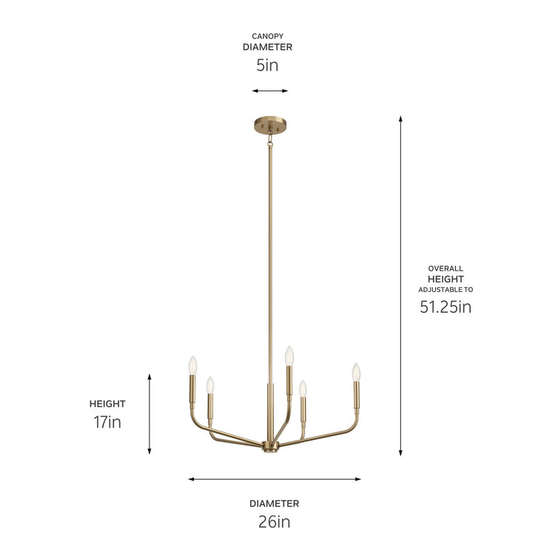 Kichler 52717CPZ Five Light Chandelier, Champagne Bronze