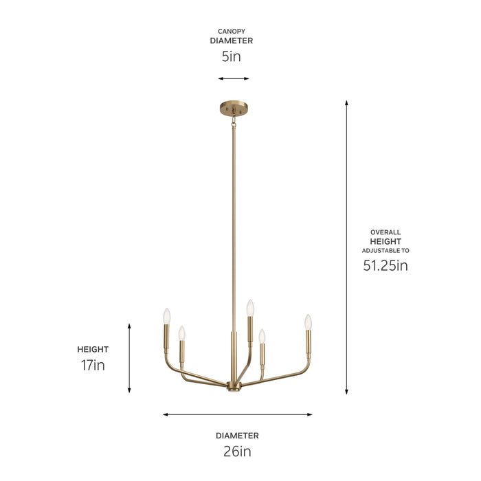 Kichler 52717CPZ Five Light Chandelier, Champagne Bronze