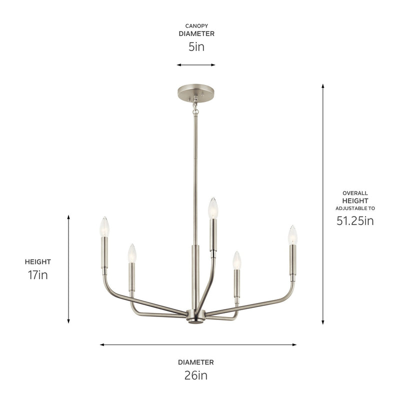 Kichler 52717NI Five Light Chandelier, Brushed Nickel