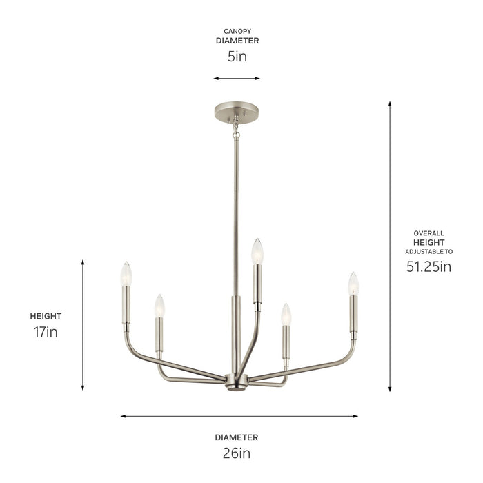 Kichler 52717NI Five Light Chandelier, Brushed Nickel
