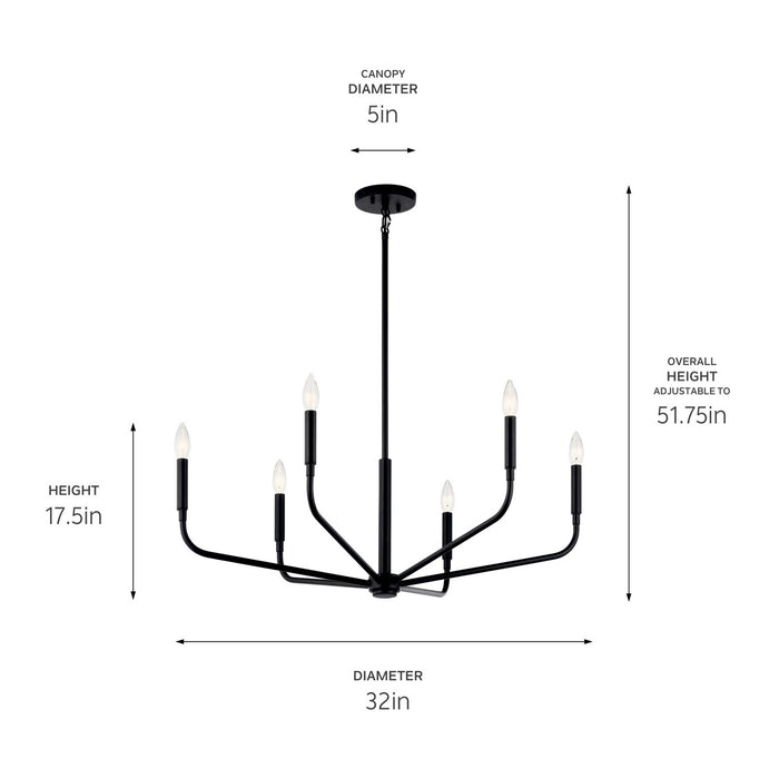Kichler 52718BK Six Light Chandelier, Black