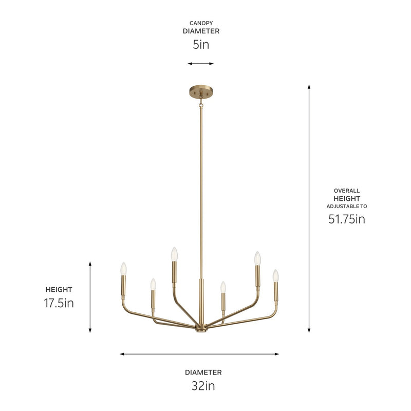 Kichler 52718CPZ Six Light Chandelier, Champagne Bronze