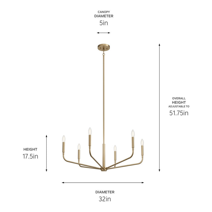 Kichler 52718CPZ Six Light Chandelier, Champagne Bronze
