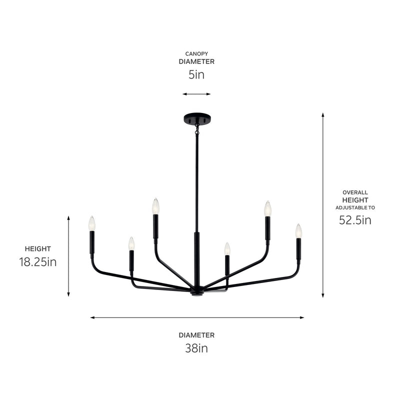 Kichler 52719BK Six Light Chandelier, Black