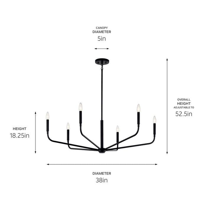 Kichler 52719BK Six Light Chandelier, Black