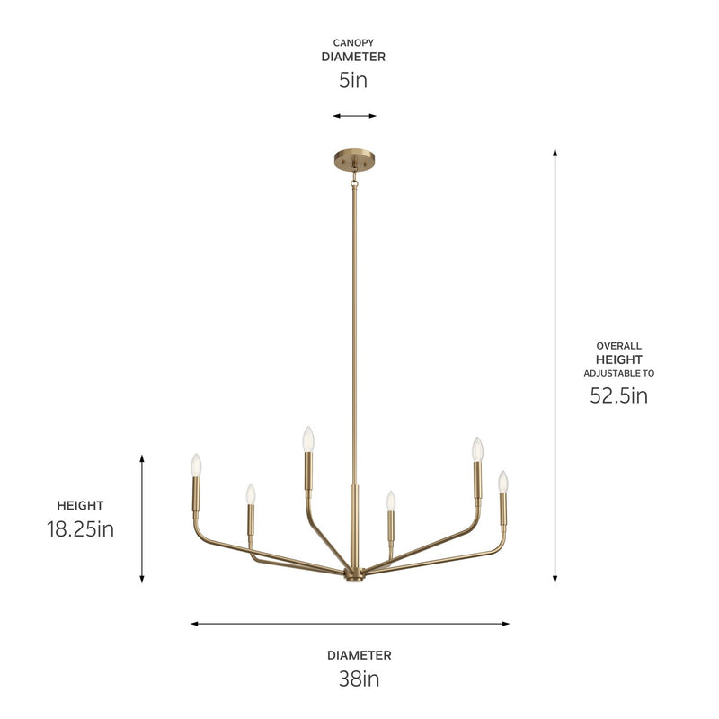 Kichler 52719CPZ Six Light Chandelier, Champagne Bronze