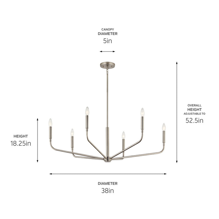 Kichler 52719NI Six Light Chandelier, Brushed Nickel