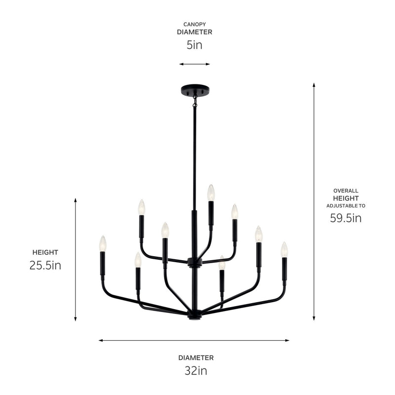 Kichler 52720BK Nine Light Chandelier, Black