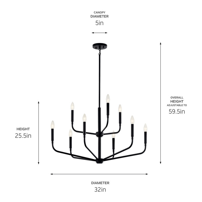 Kichler 52720BK Nine Light Chandelier, Black