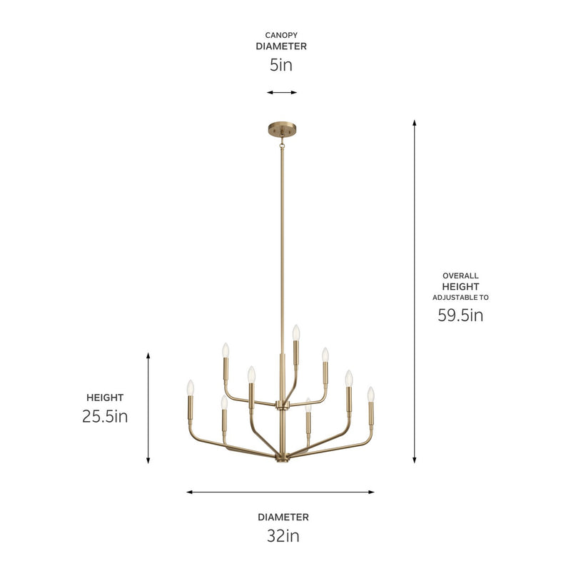 Kichler 52720CPZ Nine Light Chandelier, Champagne Bronze