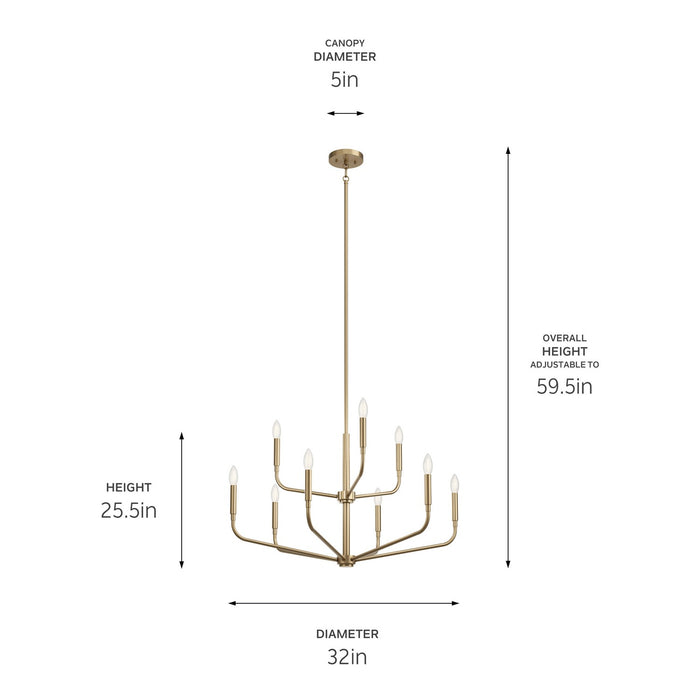 Kichler 52720CPZ Nine Light Chandelier, Champagne Bronze