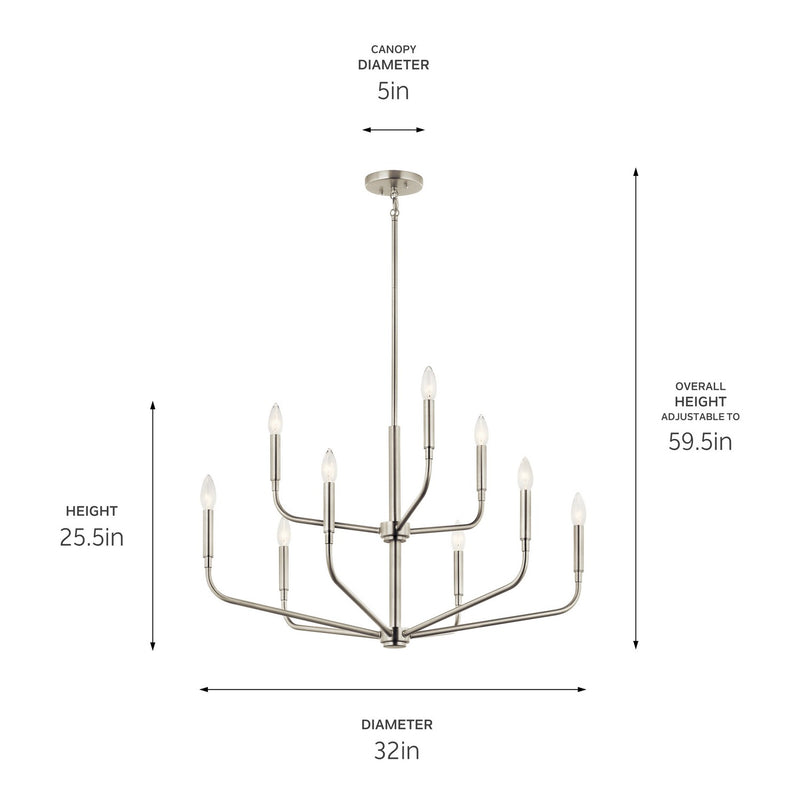 Kichler 52720NI Nine Light Chandelier, Brushed Nickel