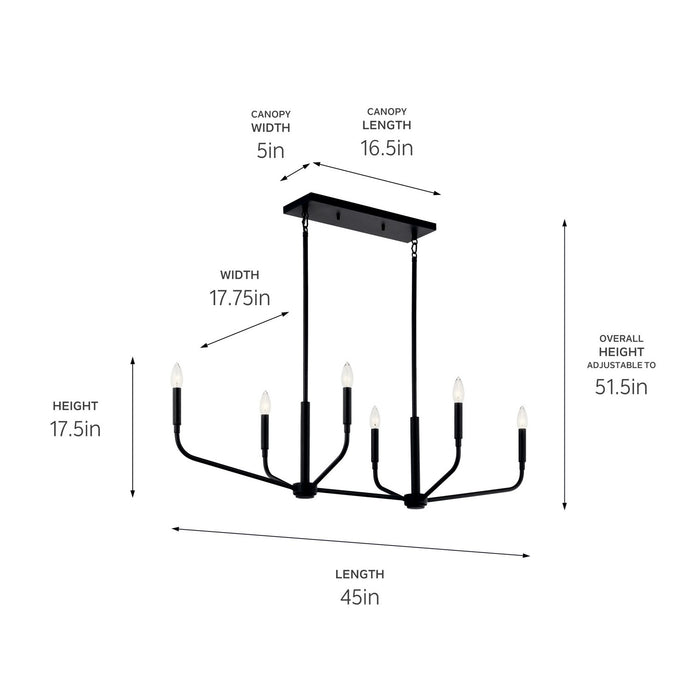 Kichler 52721BK Six Light Linear Chandelier, Black