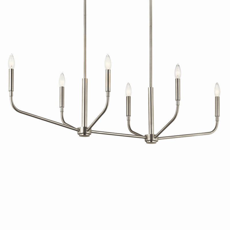 Kichler 52721NI Six Light Linear Chandelier, Brushed Nickel
