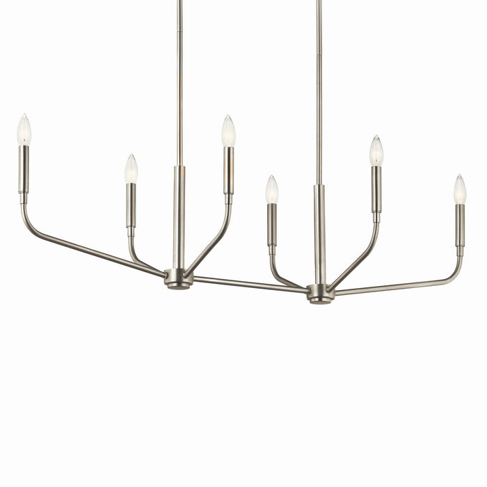 Kichler 52721NI Six Light Linear Chandelier, Brushed Nickel