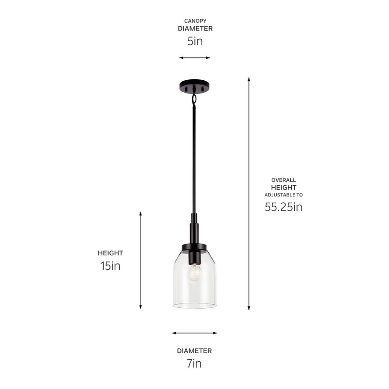 Kichler 52725BK One Light Mini Pendant, Black