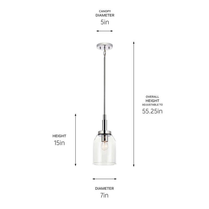 Kichler 52725CH One Light Mini Pendant, Chrome