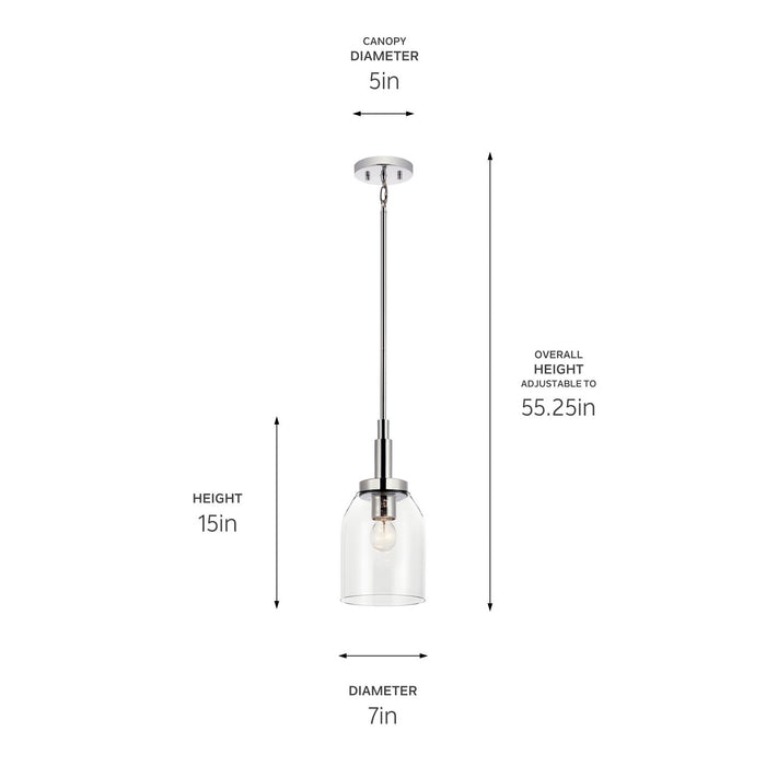 Kichler 52725CH One Light Mini Pendant, Chrome
