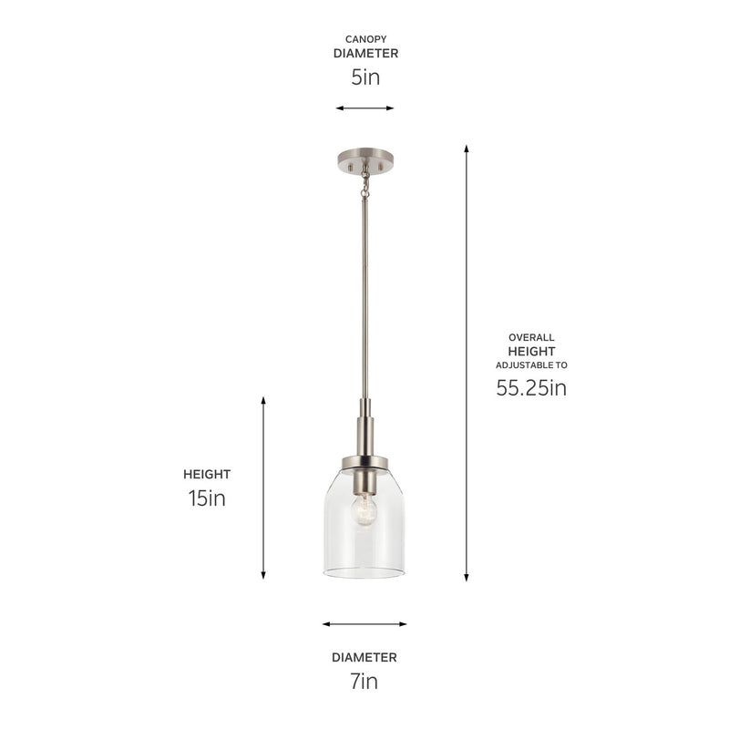 Kichler 52725NI One Light Mini Pendant, Brushed Nickel
