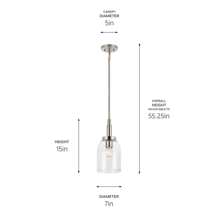 Kichler 52725NI One Light Mini Pendant, Brushed Nickel