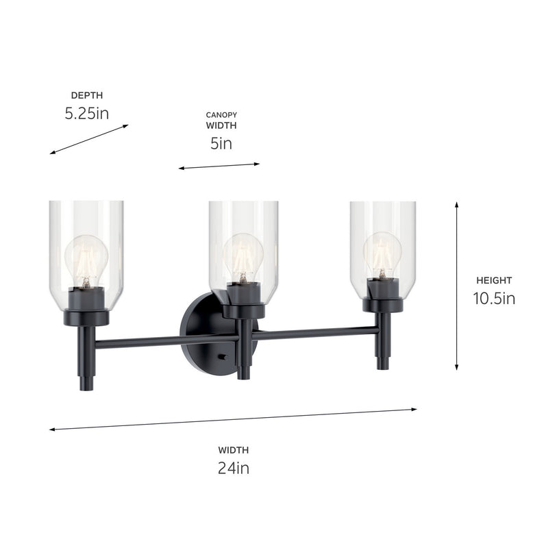 Kichler 55185BK Three Light Vanity, Black