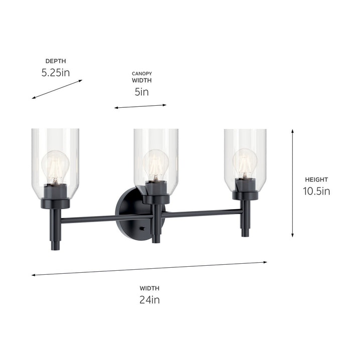 Kichler 55185BK Three Light Vanity, Black